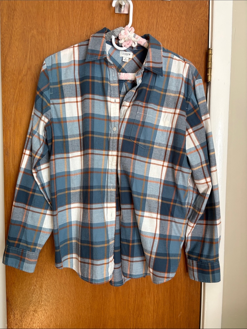 J. Crew Factory Women's Blue and White Plaid Button-Down Shirt